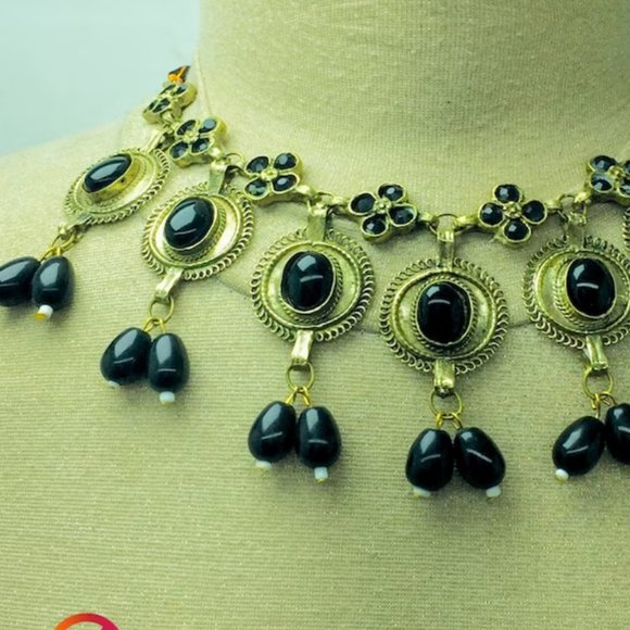 Afghani Stone Jewelry Set, Handmade Choker Necklace With Earrings, Tribal Jewelr - Picture 4 of 8